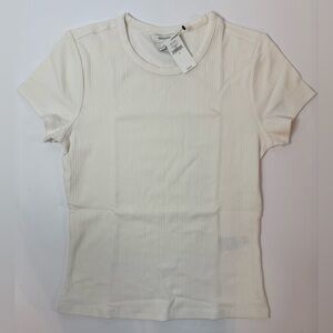 NWT Banana Republic Factory Variegated Ribbed T-Shirt Snow Day White Size S